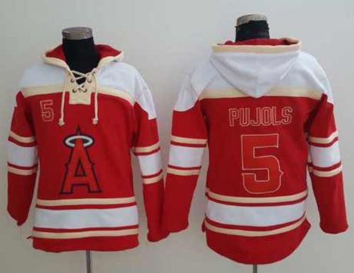 Angels of Anaheim #5 Albert Pujols Red Sawyer Hooded Sweatshirt MLB Hoodie - Click Image to Close